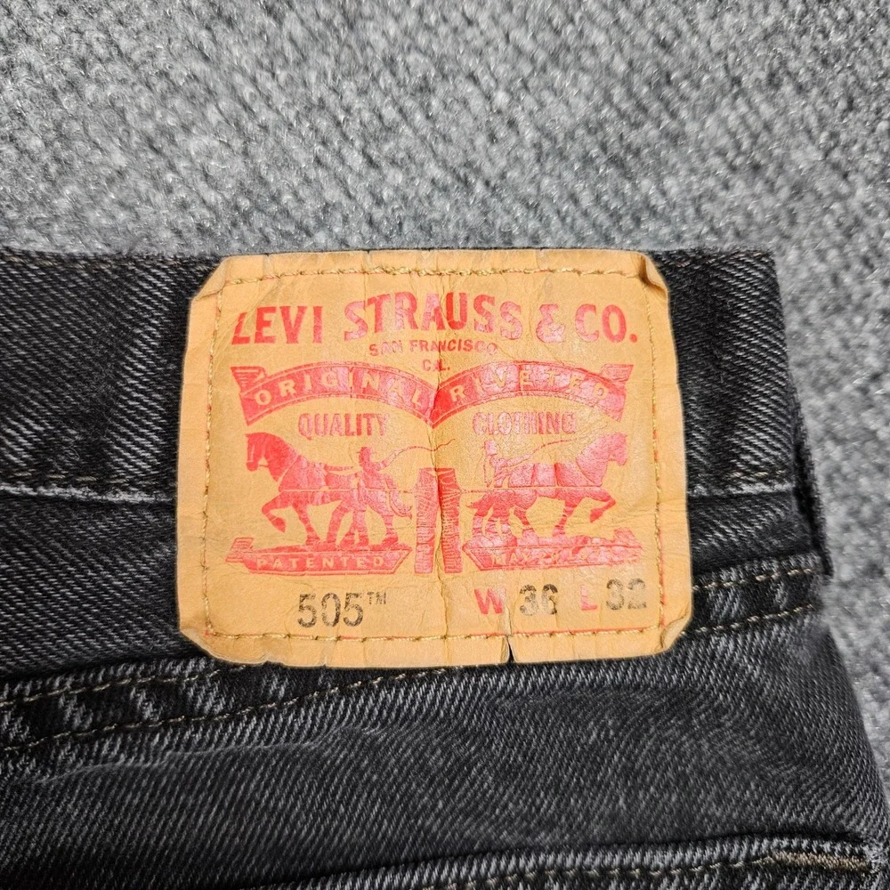 Levis 505 Jeans Men 36x32 (34x30) Dark Wash Black Regular Fit Straight Leg Denim